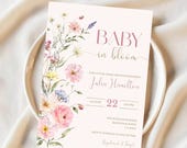 Baby in Bloom Baby Shower Invitation - Baby in Bloom Invite, Floral Baby Shower Invite, Wildflower Theme (Editable Canva Template)