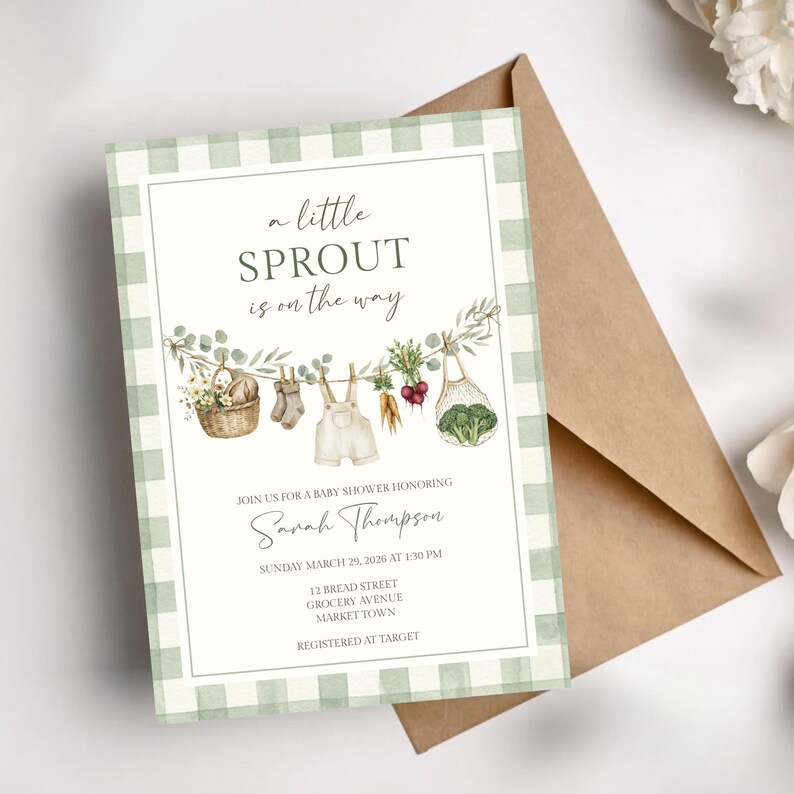 Little Sprout Baby Shower Invitation - Farmers Market, Gender Neutral ...