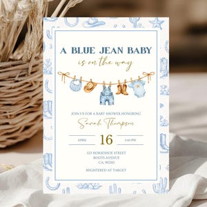 Blue Jean Baby Shower Invitation - Denim, Western Theme (Editable Canva Invite) image 6