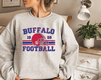 Distressed Buffalo Football Sweatshirt Bills Football Crewneck Retro Bills Sweatshirt for Buffalo Bills Football Fan Buffalo Bills Gift
