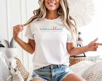 Teacher Name Shirt, Custom Teacher Shirt, Personalized Teacher Tee, Rainbow Teacher Shirt, Teacher Gift Idea, Back to School Shirt