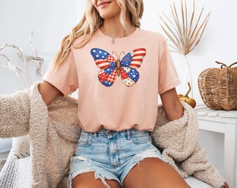 Butterfly American Flag T-Shirt, Patriotic Tee, 4th Of July Shirt, Usa Pride Tee, Independence Day Tshirt, USA Shirt, Gift for Dad