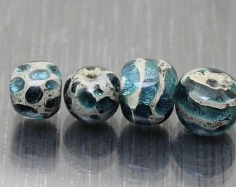 Purple lampwork bead pair Purple /& blue bead pair for earrings Violet glass bead pair round beads for beading Anne Londez SRA OOAK
