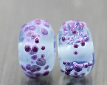 Purple lampwork bead pair Purple /& blue bead pair for earrings Violet glass bead pair round beads for beading Anne Londez SRA OOAK