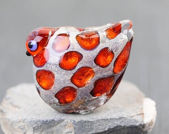 Red Bird Bead. Lampwork glass focal bead. Animal glass bead for jewelry making. Striped Artisan lampwork Bead Handmade Anne Londez Animal