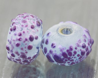Purple lampwork bead pair Purple /& blue bead pair for earrings Violet glass bead pair round beads for beading Anne Londez SRA OOAK