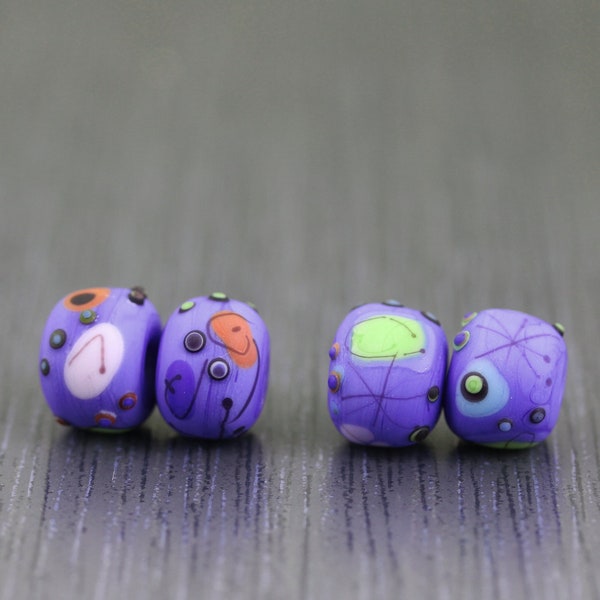 4 Periwinkle handmade lampwork beads Miro lampwork bead set. Small lampwork beads. Artisan glass beads glass beads  Anne Londez OOAK  SRA