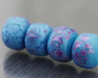 Purple lampwork bead pair Purple /& blue bead pair for earrings Violet glass bead pair round beads for beading Anne Londez SRA OOAK