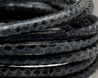 1ft navy blue leather cord, snake print, variegated navy cord, genuine leather cord, reptile print, matte leather, Nappa leather