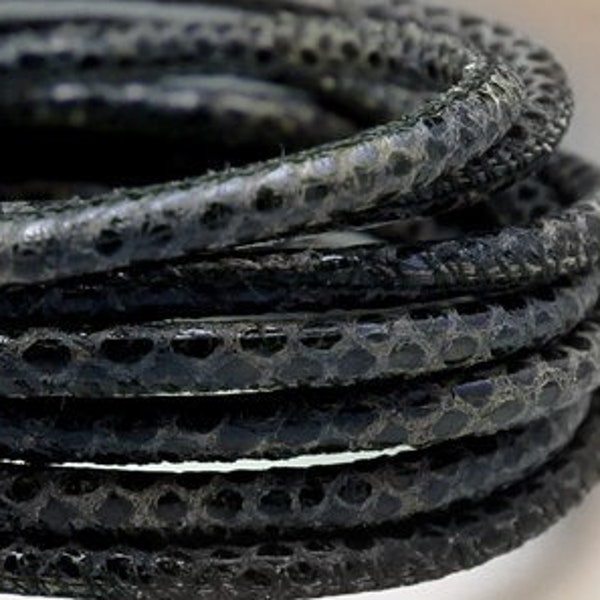 1ft navy blue leather cord, snake print, variegated navy cord, genuine leather cord, reptile print, matte leather, Nappa leather