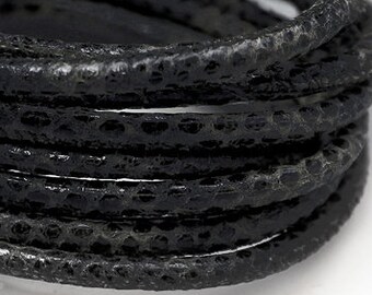 Black leather cord 1 ft 4 mm Black leather snake print 4 mm black cord matte finish 4mm cord black