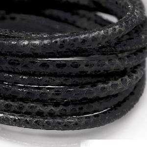 Black leather cord 1 ft 4 mm Black leather snake print 4 mm black cord matte finish 4mm cord black