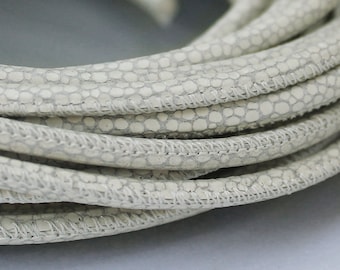 White leather cord 4mm, Gray leather cord, Imitation stingray Leather string, Stitched leather string, 4 mm Grey Leather string  WHSTINGRAY4