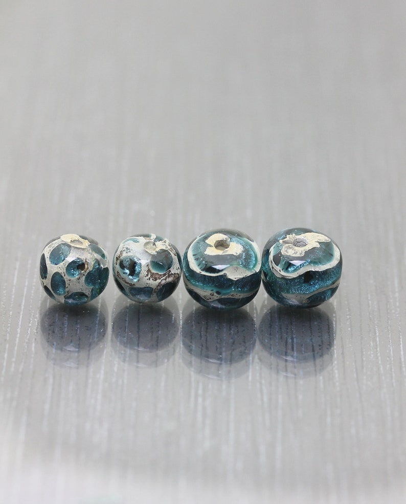Set of 2 indigo blue bead pairs for earrings Set of 4 peacock blue round beads Dark blue glass beads RTS Handmade Lampwork beads OOAK sra