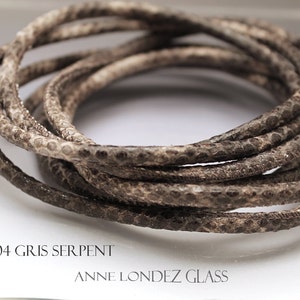 Gray leather cord 4mm Grey round leather cord Imitation snakeskin cord Leather string 4 mm Leather lace Leather string GRAYSN4