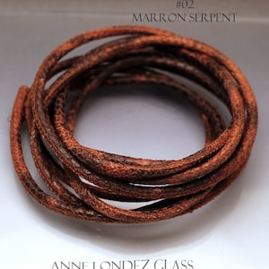 1 ft  leather cord 4 mm round cord light brown leather cord snake print cord 4mm matte finish