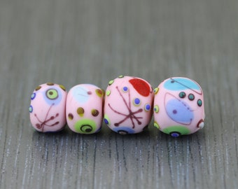 MTO 4 Pink handmade lampwork beads Barcelona lampwork bead set. Small lampwork beads. Artisan glass beads glass beads  Anne Londez OOAK  SRA