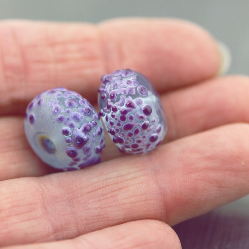 Purple lampwork bead pair Purple /& blue bead pair for earrings Violet glass bead pair round beads for beading Anne Londez SRA OOAK