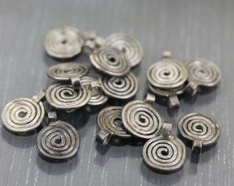 16 Sterling silver flat coiled spiral charms for earrings, bracelet, necklace. Indian silver beads for beading. Destash metal pendant