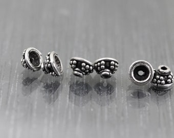 6 (3 pairs) 7mm Sterling silver bead caps with dots for necklaces, bracelets or earrings. Indian silver for beading jewelry making. Destash