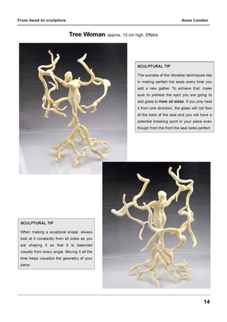 K&ouml;nnte beinhalten: Cremefarbene Skulptur mit dem Titel "Tree Woman", ca. 13 cm hoch. Das Kunstwerk zeigt eine weibliche Figur, die in baumartige &Auml;ste integriert ist. Die Skulptur ist in einem Buch &uuml;ber Perlenskulpturen abgebildet.