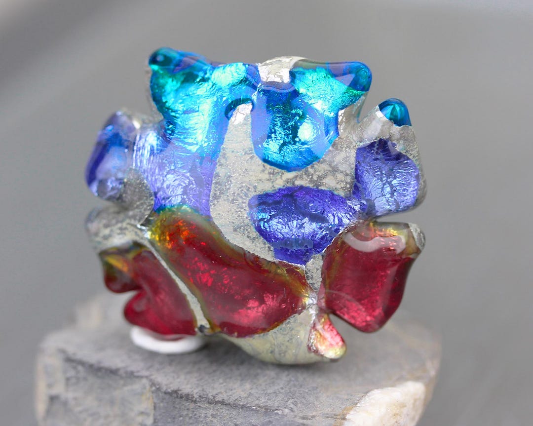 Chunky Cut Organic Blue & Red Sea Rocks Focal Lampwork Glass Bead ...