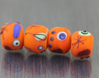 Anne Londez© 4 Orange handmade lampwork beads Miro lampwork bead set. Orange lampwork beads  Orange glass beads orange glass beads  OOAK
