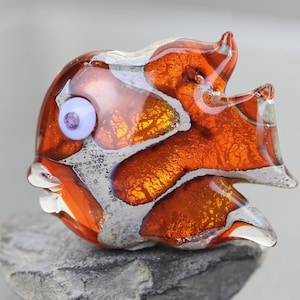 Fiery orange Sea Rocks fish lampwork glass focal Bead. Animal glass bead for jewelry making.  Artisan lampwork Bead Handmade Anne Londez
