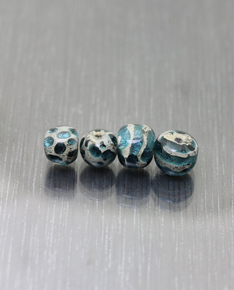 Set of 2 indigo blue bead pairs for earrings Set of 4 peacock blue round beads Dark blue glass beads RTS Handmade Lampwork beads OOAK sra