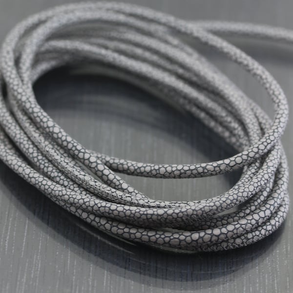 1ft 4 mm gray leather cord By the foot GALGRAY 4mm Faux stingray leather 4 mm Grey leather round cord 4 mm galuchat GALGRAY