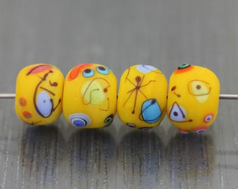 4 Yellow handmade lampwork beads Barcelona lampwork bead set. Small lampwork beads. Artisan glass beads glass beads  Anne Londez OOAK  SRA