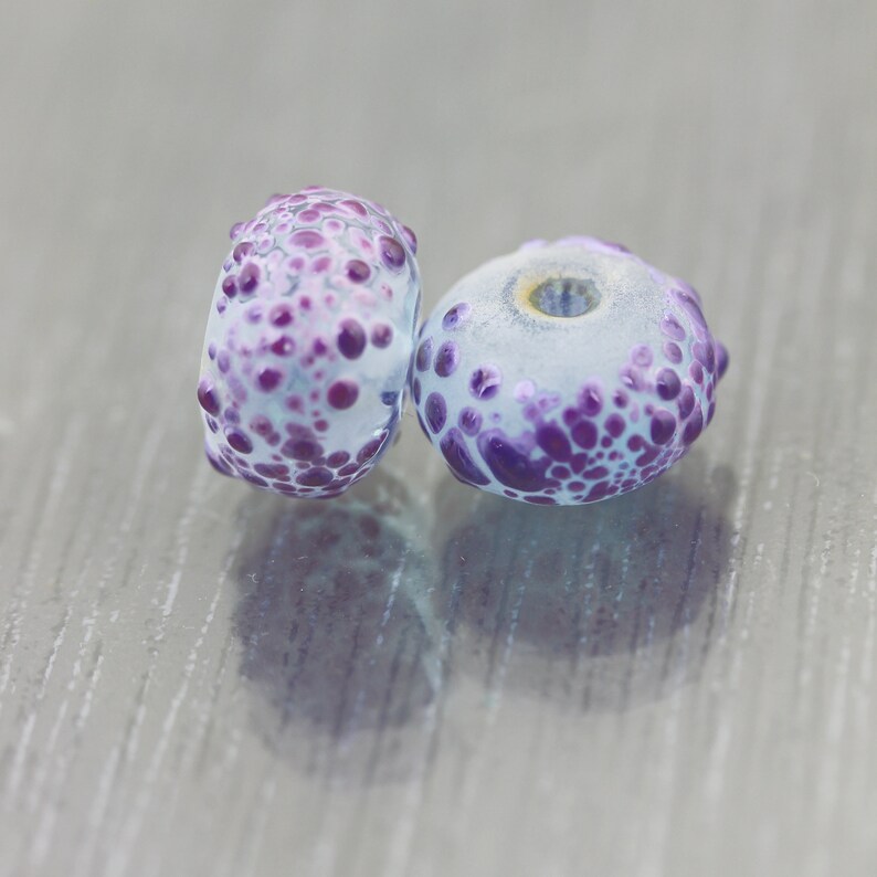Purple lampwork bead pair Purple /& blue bead pair for earrings Violet glass bead pair round beads for beading Anne Londez SRA OOAK