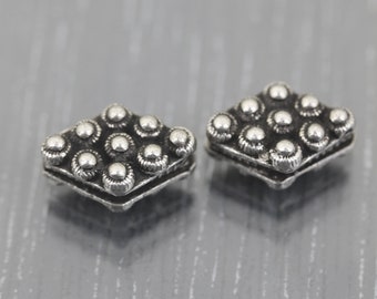2 lozenge dotwork Indian silver beads. Sterling silver dot beads. Heavy spacer beads, Bali silver beads for beader beading Destash metal