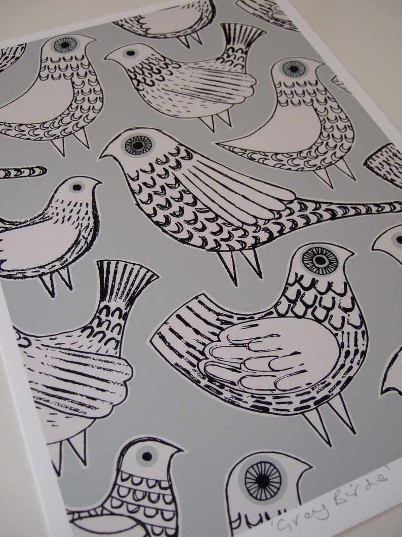 Grey Birds Limited Edition Giclee Print Etsy