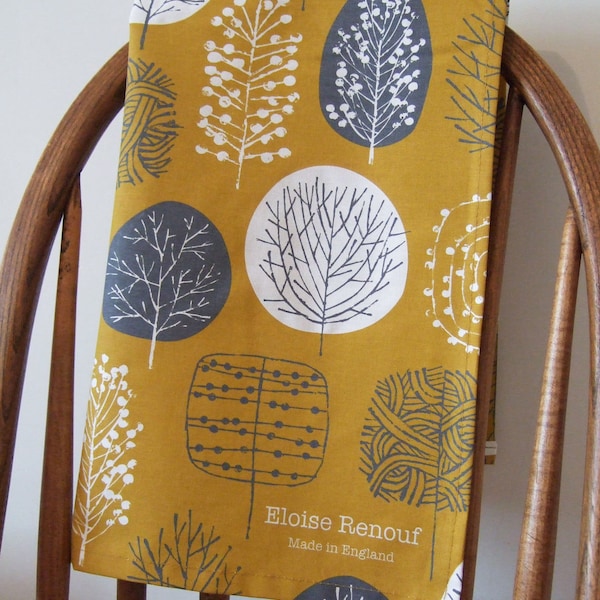 Trees Tea Towel in Mustard and Charcoal