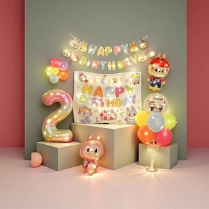 Labu Theme Birthday Decorations, Scene Decoration Hanging Cloth, Posters, Labu Party Background Photo Props