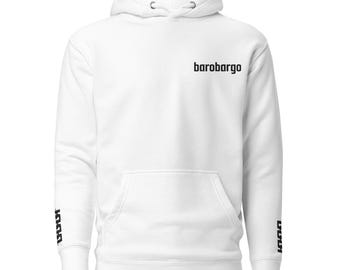 Minimalistyczna bluza z kapturem w stylu streetwear – haftowane logo i wzór na rękawie, swobodna bluza unisex, miejska modna bluza z kapturem, prezent dla niego i dla niej, wyjątkowa