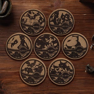 Cork Pokémon Coasters - With FREE GIFT - Unique, Stylish, Laser Engraved, Bar, Decor, drink coasters