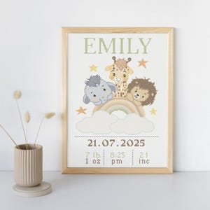 Baby Birth Record Cross Stitch Pattern – Trio Animals Design (PDF Chart)