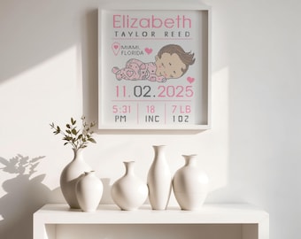 Personalized Baby Birth Announcement – Printable Cross Stitch Sampler Pattern (PDF Download)