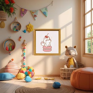 Cherry Cat Macaron Cross Stitch Pattern: Kawaii Pastel Embroidery (PDF Digital Download)