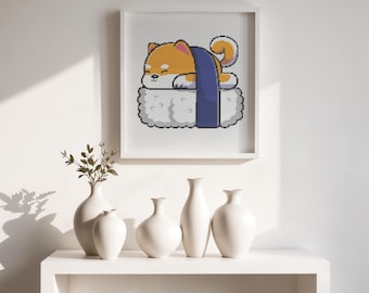 Akita Inu Sushi Cross Stitch Pattern – Beginner Friendly Dog Design (PDF Download)