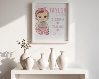 Girl Birth Announcement Cross Stitch Pattern – Custom Baby Name PDF (Digital Download)