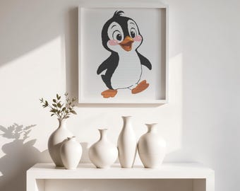 Penguin Cross Stitch Pattern - Beginner Winter Embroidery (PDF)