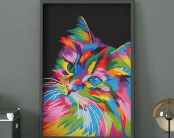 Schema punto croce gatto colorato – Scarica PDF