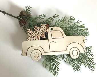 Rustic Big Truck with Christmas Tree - Truck Christmas Tree Ornament - Shipping is Included