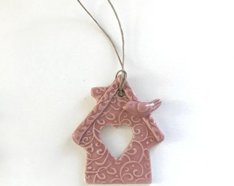 Pink Birdhouse Ornament - Handmade Birdhouse Ornament - Christmas Tree ornament - Teacher  Gift - SHIPPING INCLUDED