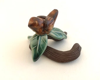 Bird on a Branch Ceramic Sculpture // Tabletop Bird Decoration // Decorative Bird Accent Piece //