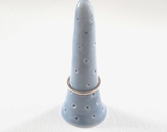 Ring Cone - Ring Tree - Minimalist Ring Holder - Blue Ring Cone with Polka dots - Engagement Ring Holder - Bridal Favor