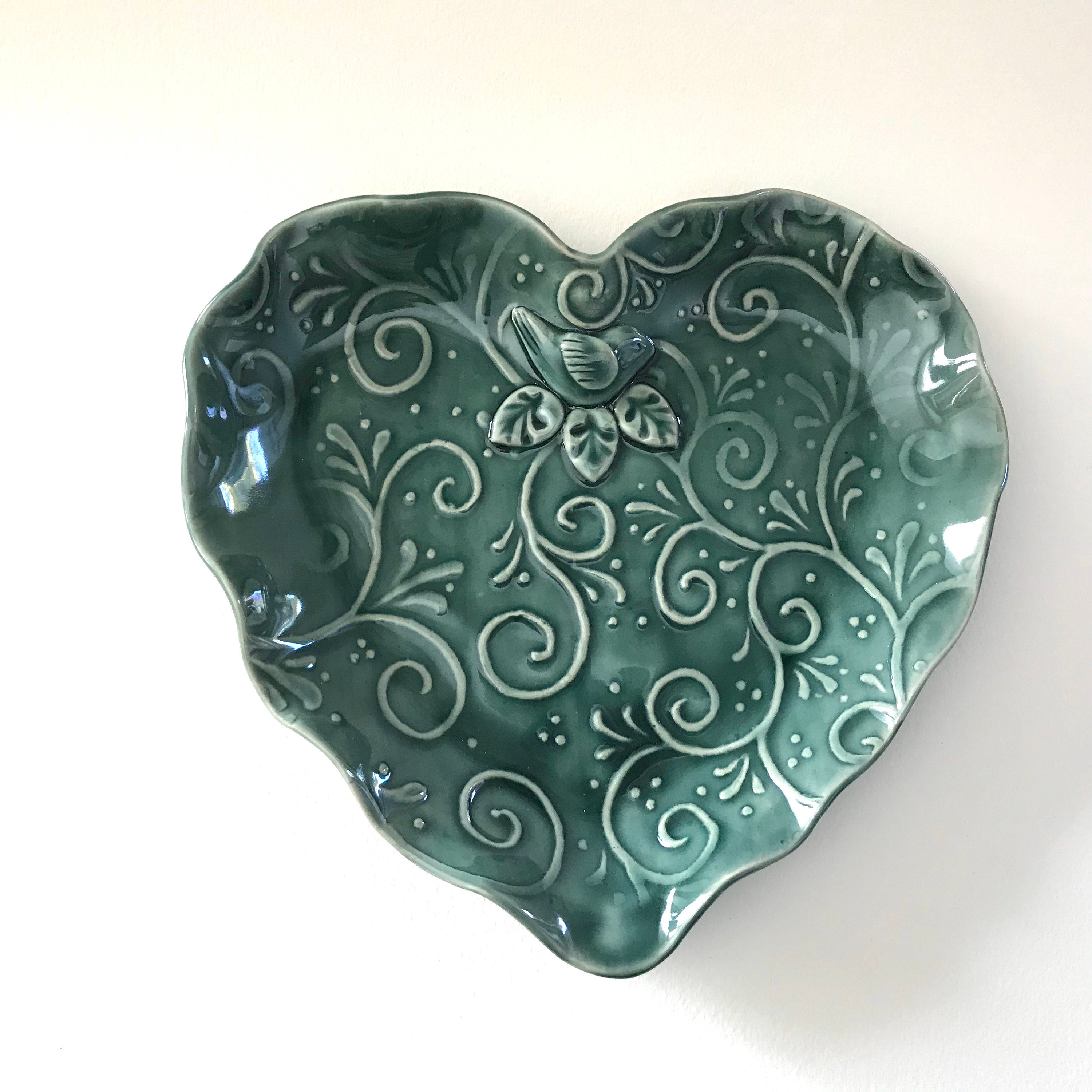 Ceramic Heart Plate Heart Plate Teal Green Heart Plate Etsy